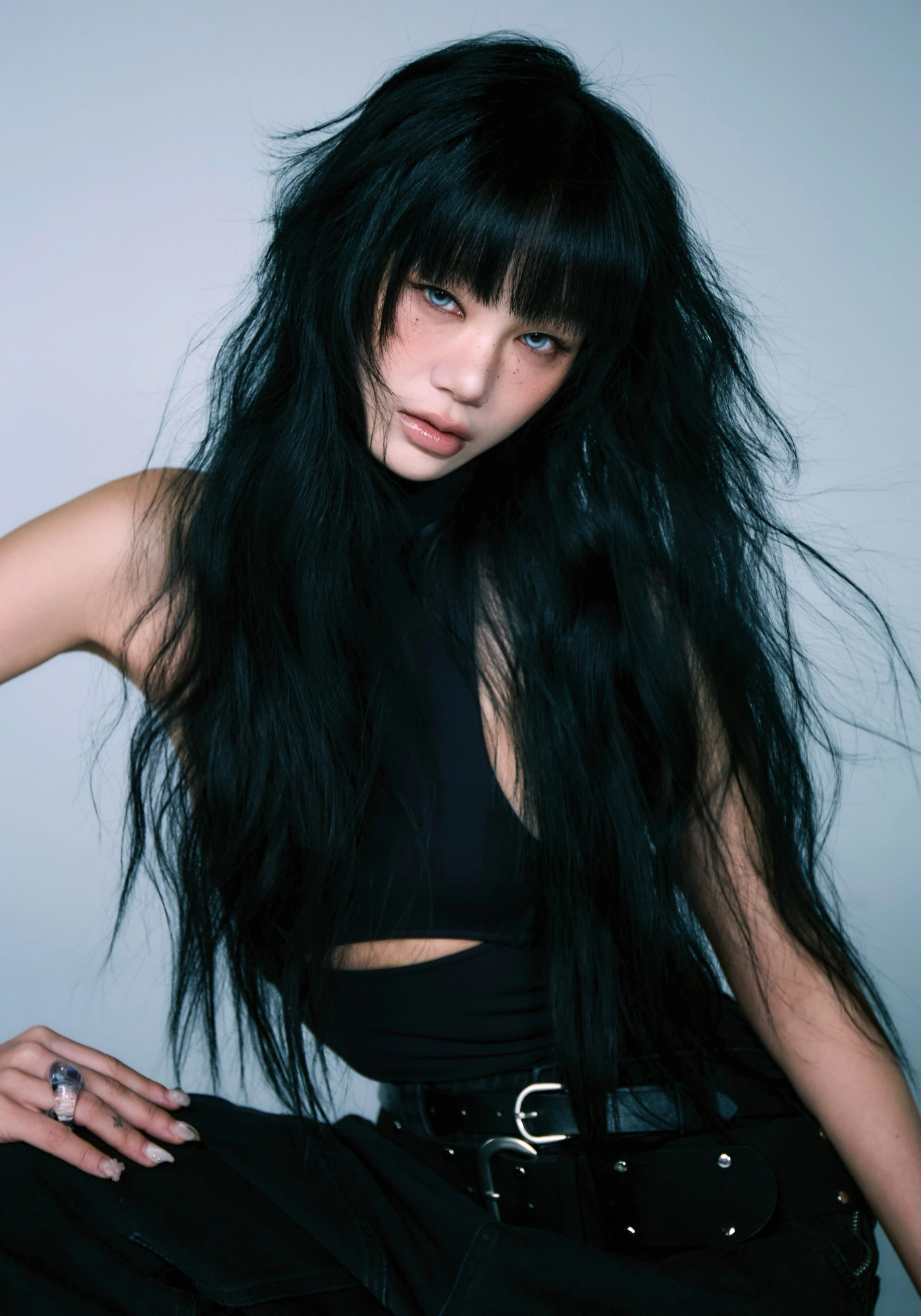 A fashion photograph with a quiet graphic composition