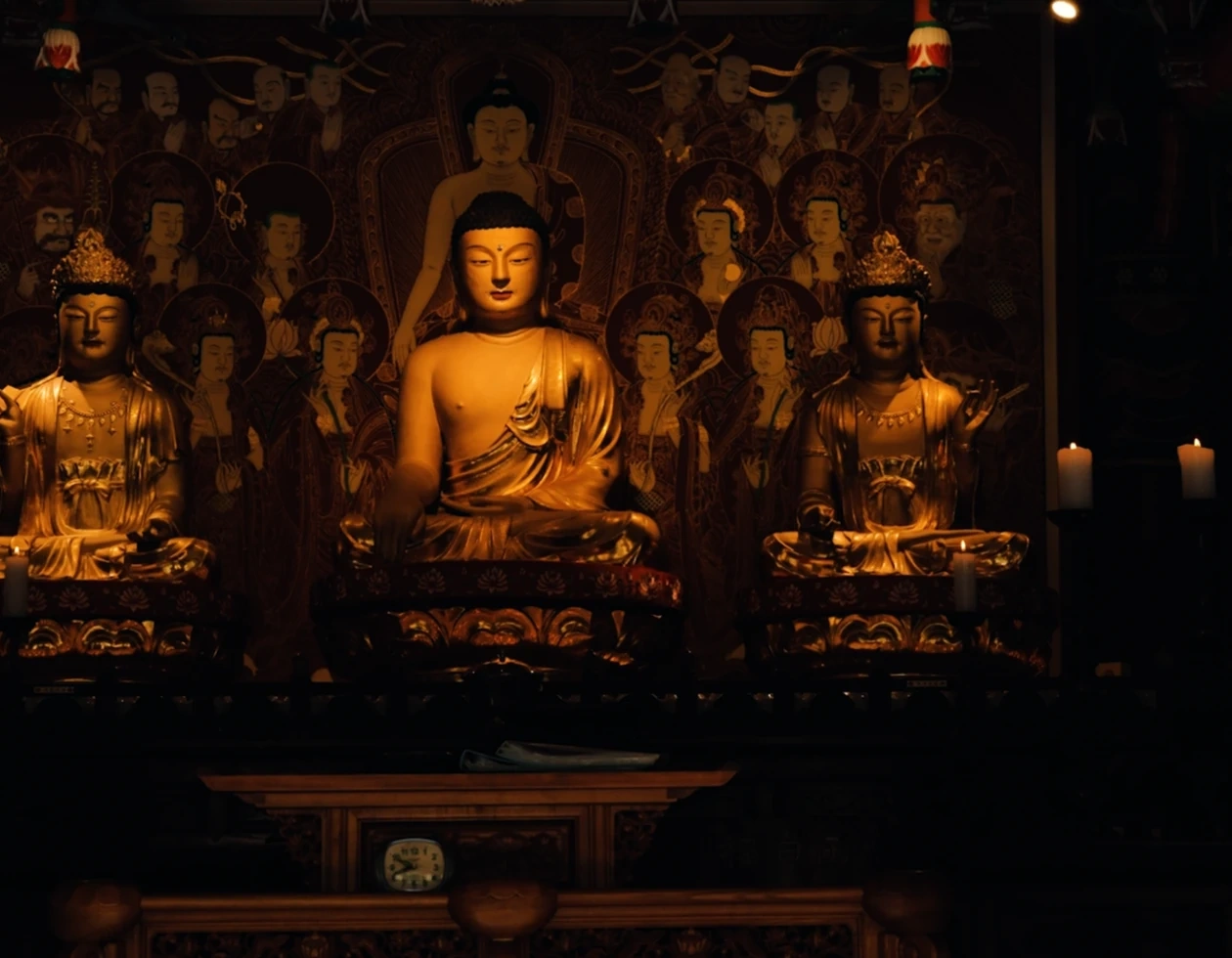 Warm gold and shadow in a temple interior